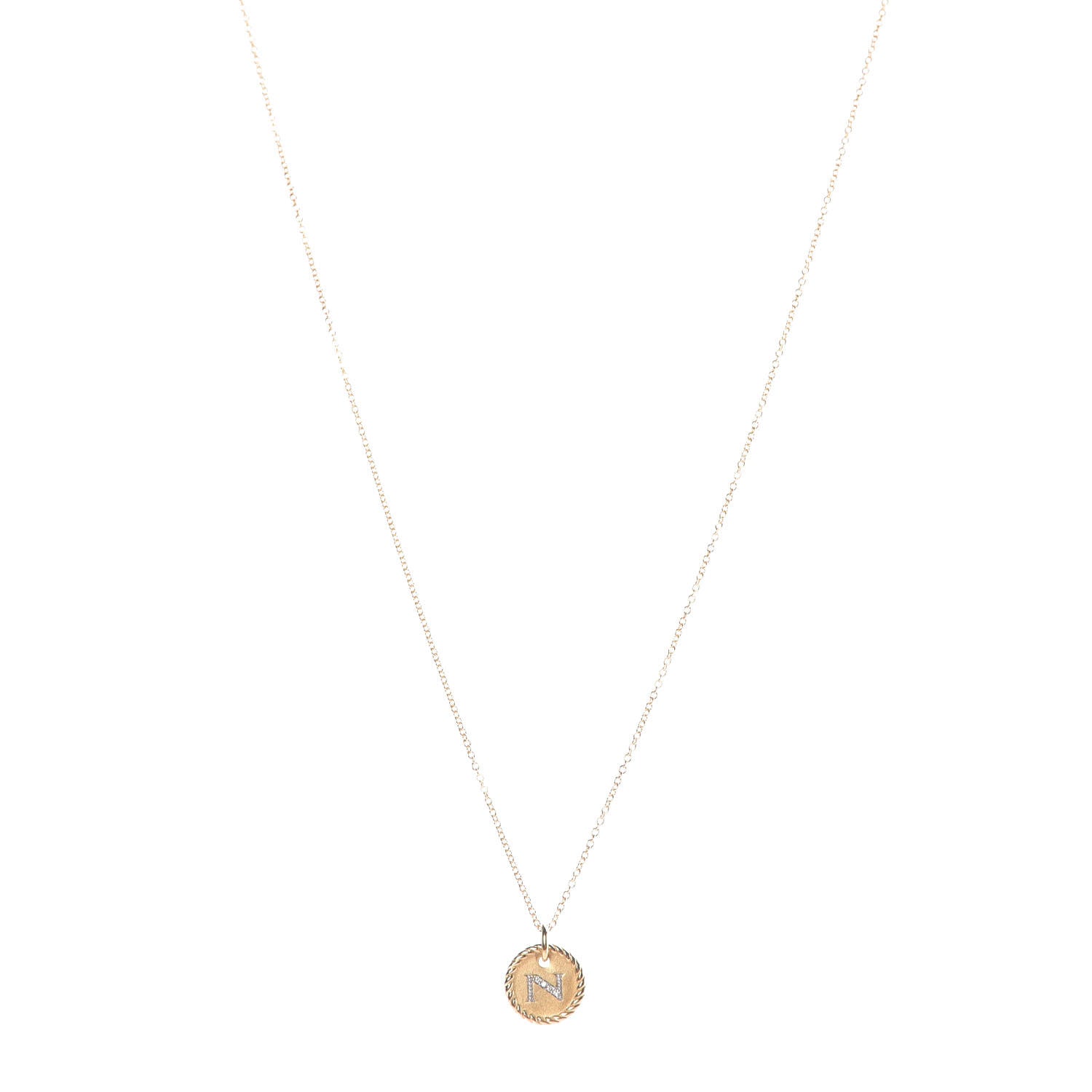 David Yurman 18K Yellow Gold Diamond Initial N Charm Necklace 1 of 6