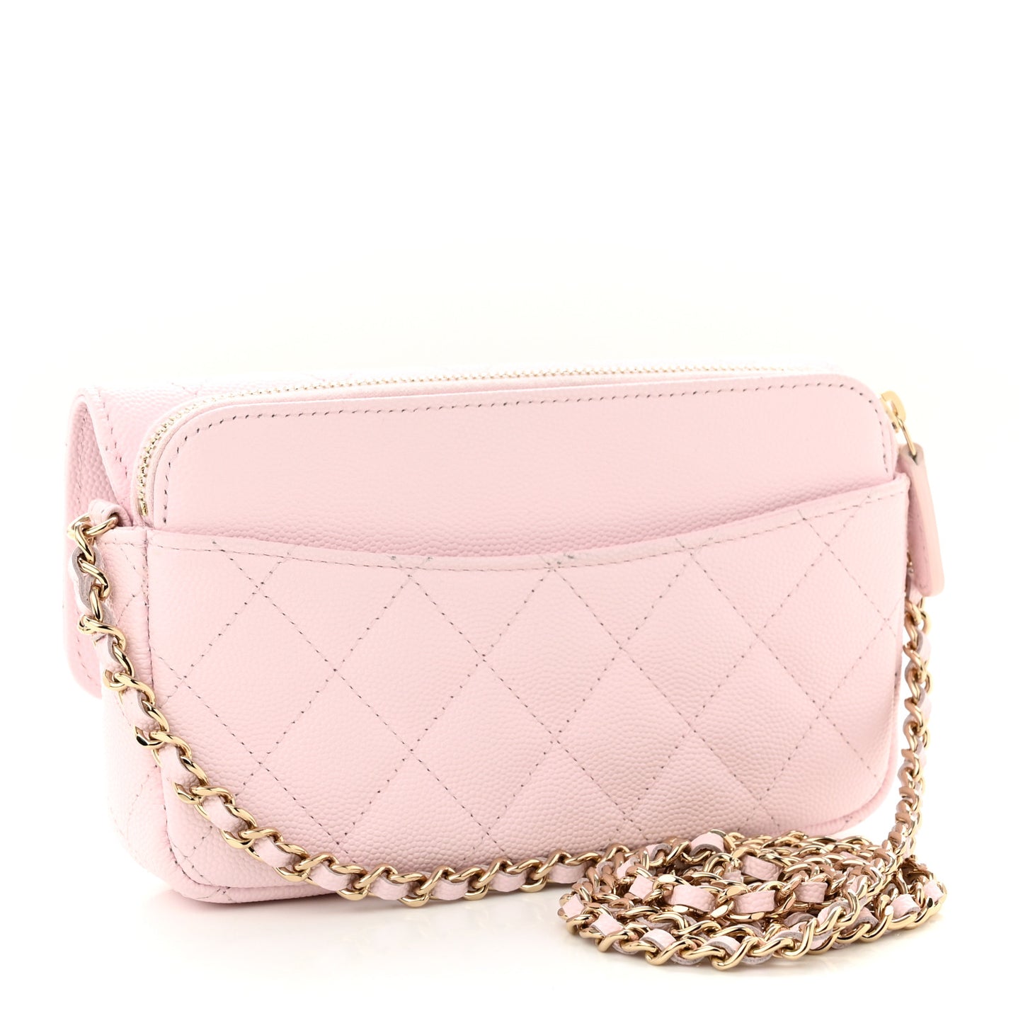 Caviar Quilted Flap Phone Holder With Chain Light Pink