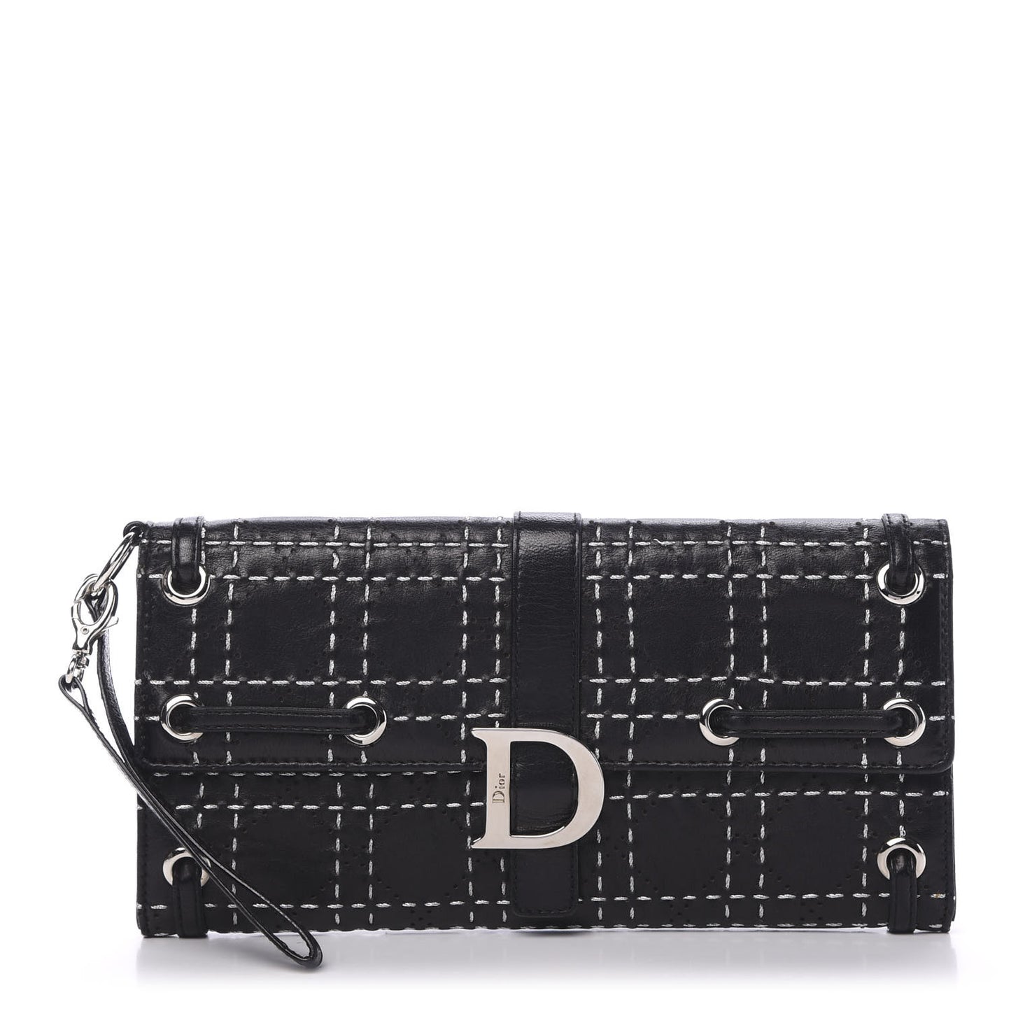 Lambskin Perforated Stitched Clutch Wallet Black