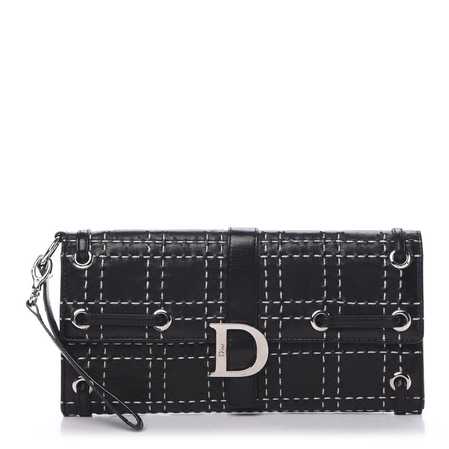 Christian Dior Lambskin Perforated Stitched Clutch Wallet Black 1 of 9