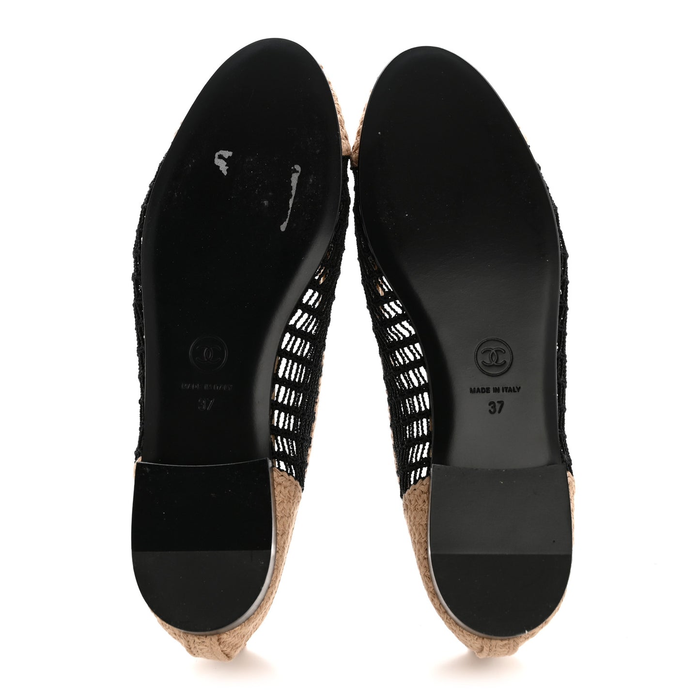 Raffia Cap Toe Ballerina Flats 37 Black Beige
