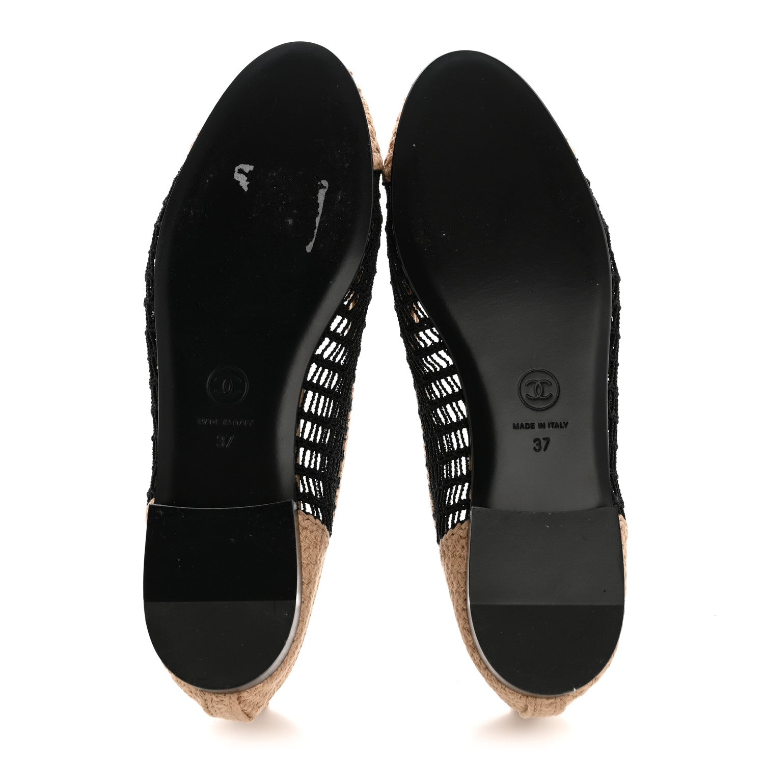 Chanel Raffia Cap Toe Ballerina Flats 37 Black Beige 6 of 9