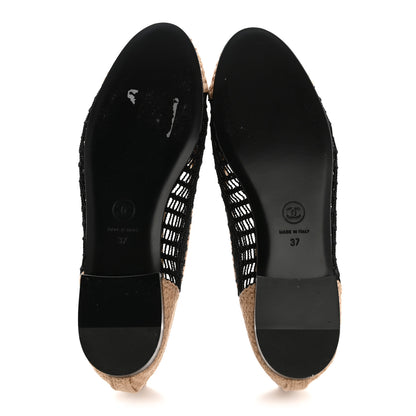 Chanel Raffia Cap Toe Ballerina Flats 37 Black Beige 6 of 9