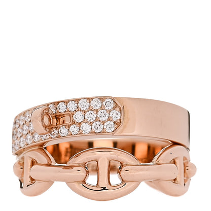 Hermes 18K Rose Gold Kelly Diamond Double Tour Chaine d'Ancre Pave Ring 53 6.25 1 of 6