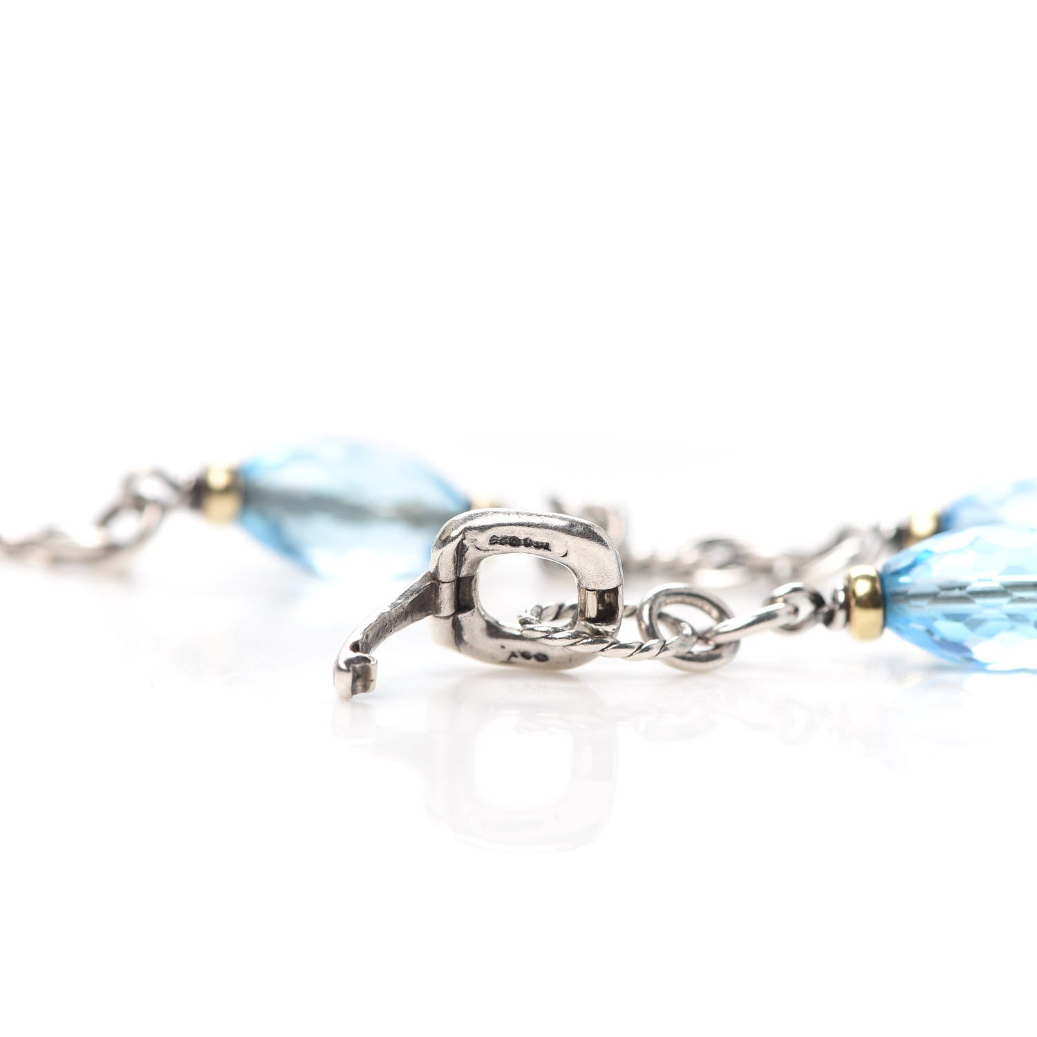 David Yurman Sterling Silver 18K Yellow Gold Blue Topaz Figaro Bracelet 4 of 5
