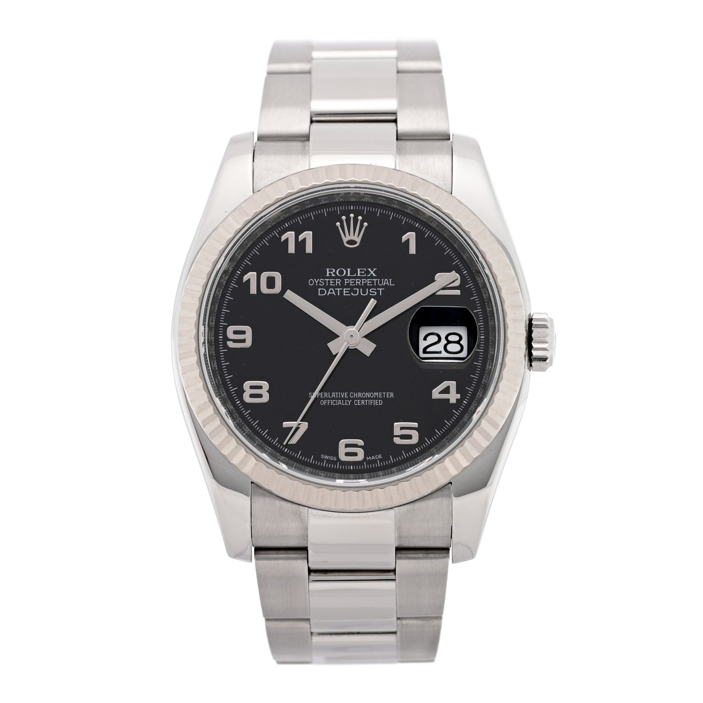 Stainless Steel 18K White Gold 36mm Oyster Perpetual Datejust Watch Black 116234