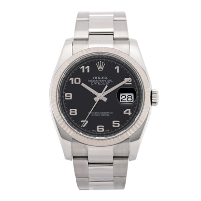 Rolex Stainless Steel 18K White Gold 36mm Oyster Perpetual Datejust Watch Black 116234 1 of 5