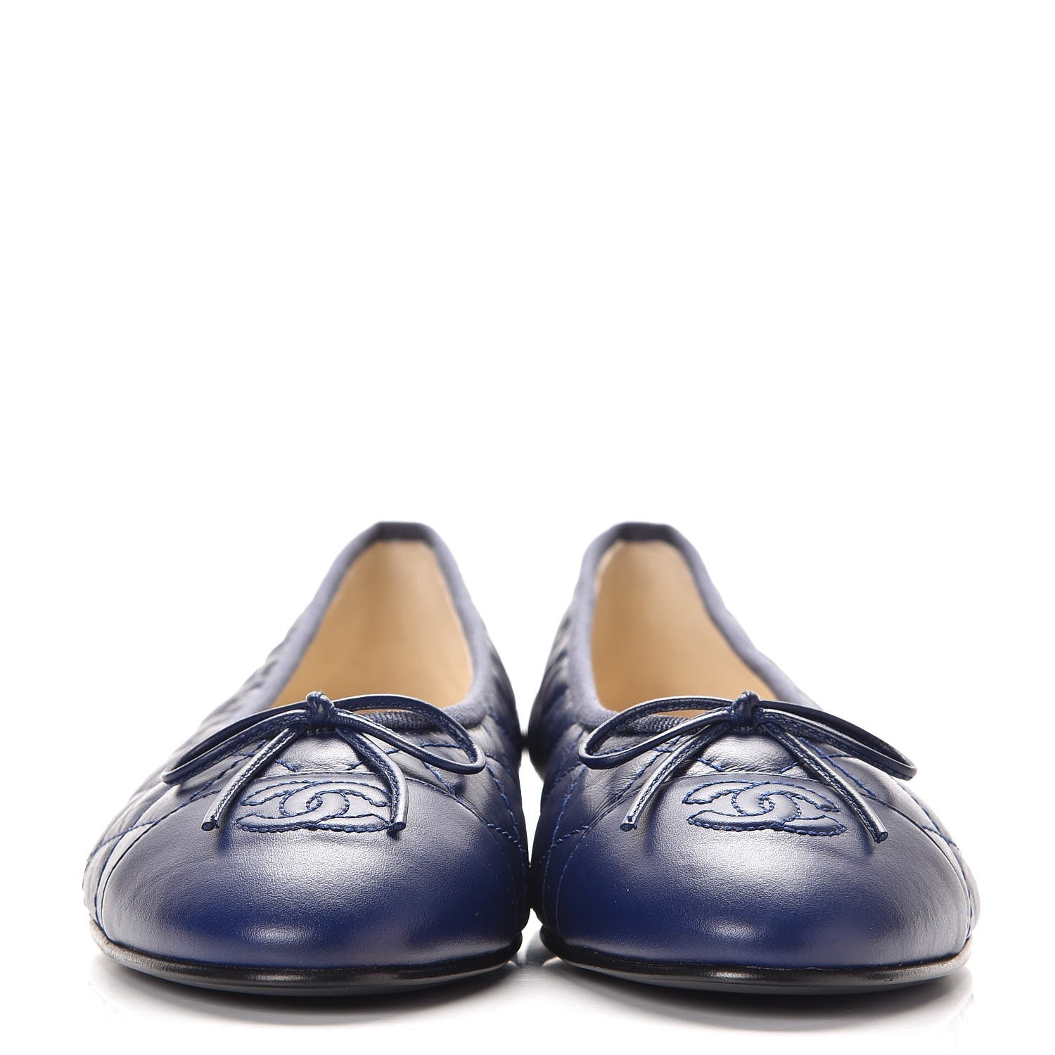 Chanel Aged Calfskin Quilted Cap Toe Ballerina Flats 39.5 Navy 2 of 9