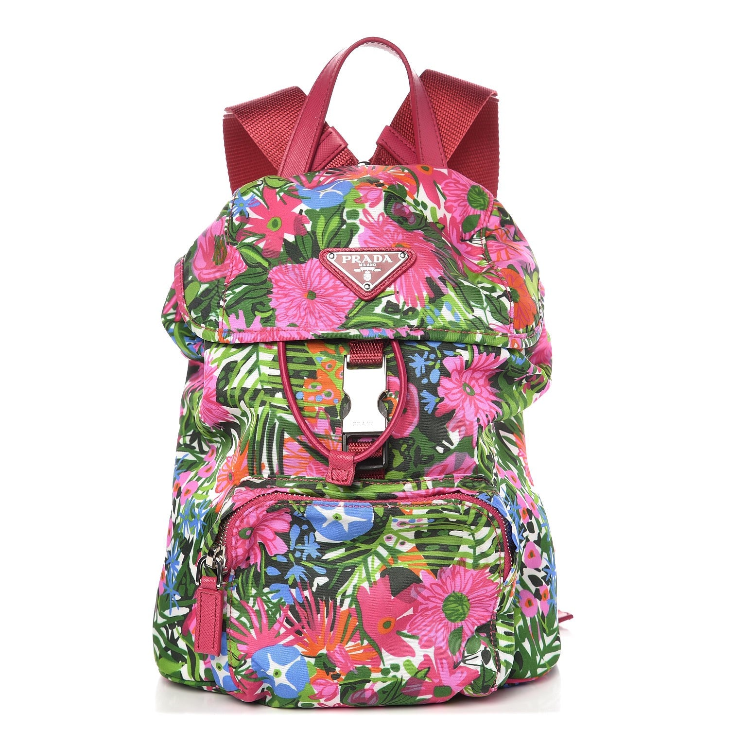 Prada Nylon Floral Print Single Buckle Backpack Pink 1 of 8