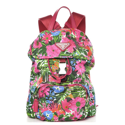Prada Nylon Floral Print Single Buckle Backpack Pink 1 of 8