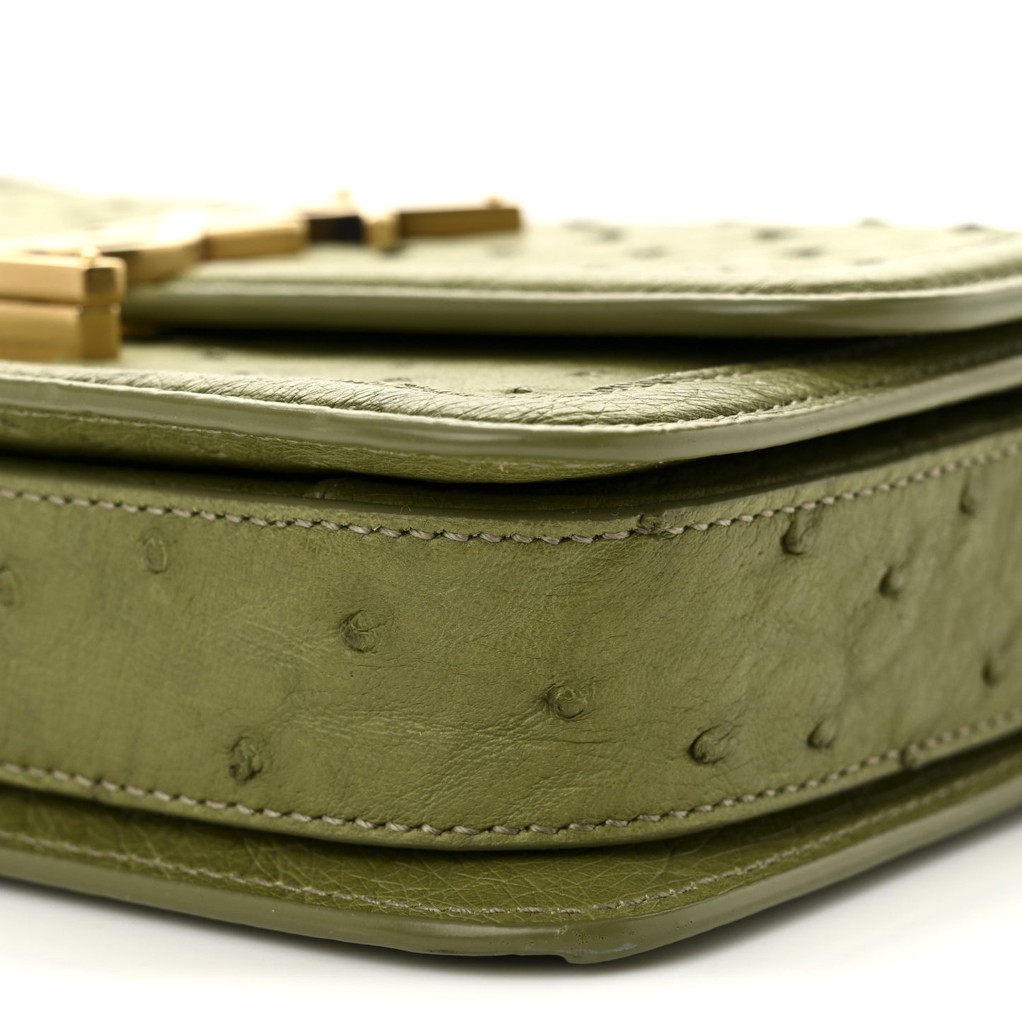 Ostrich Small Solferino Satchel Vert Olive