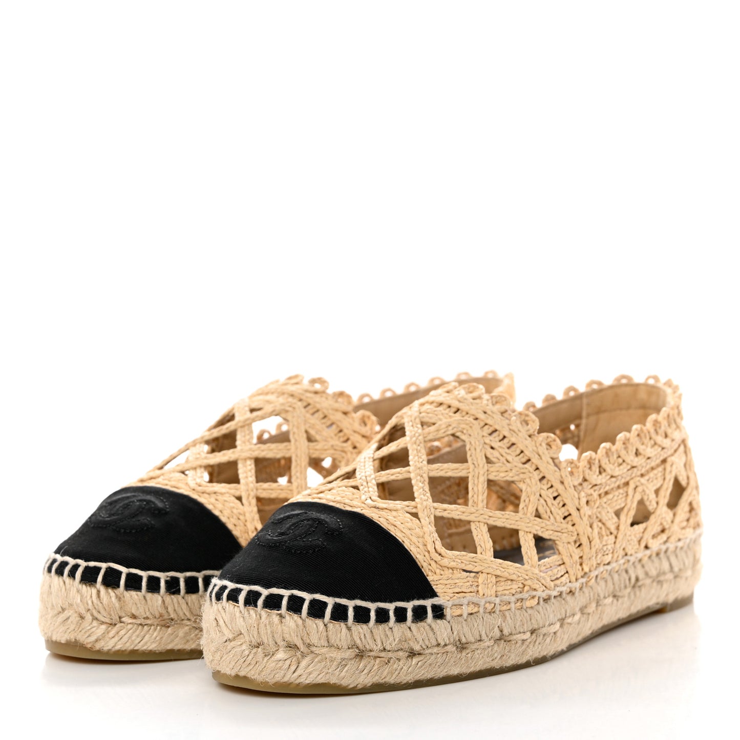 Raffia Fabric CC Espadrilles 36 Beige Black