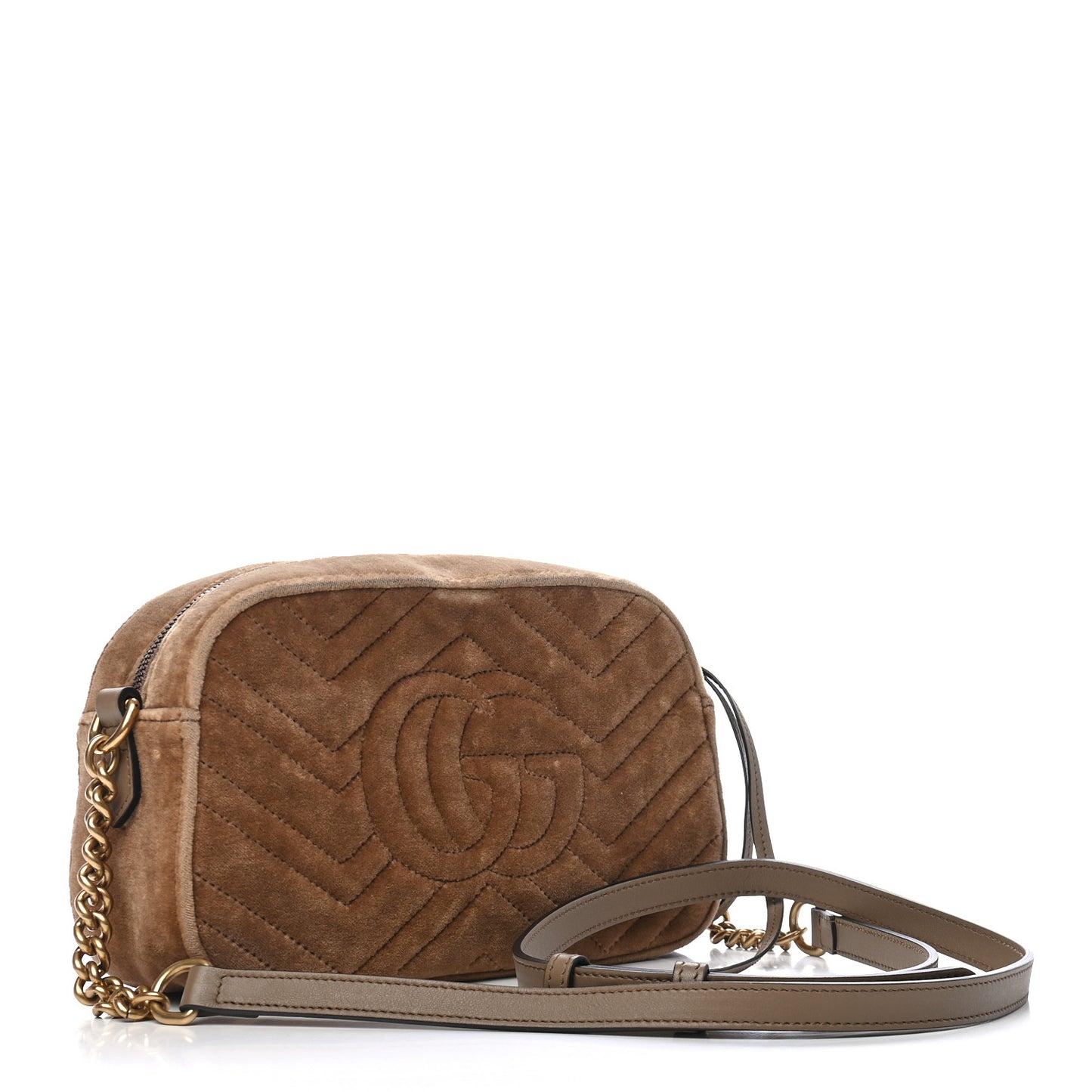 Velvet Matelasse Small GG Marmont Chain Shoulder Bag Taupe