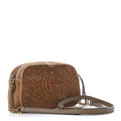 Gucci Velvet Matelasse Small GG Marmont Chain Shoulder Bag Taupe 3 of 7