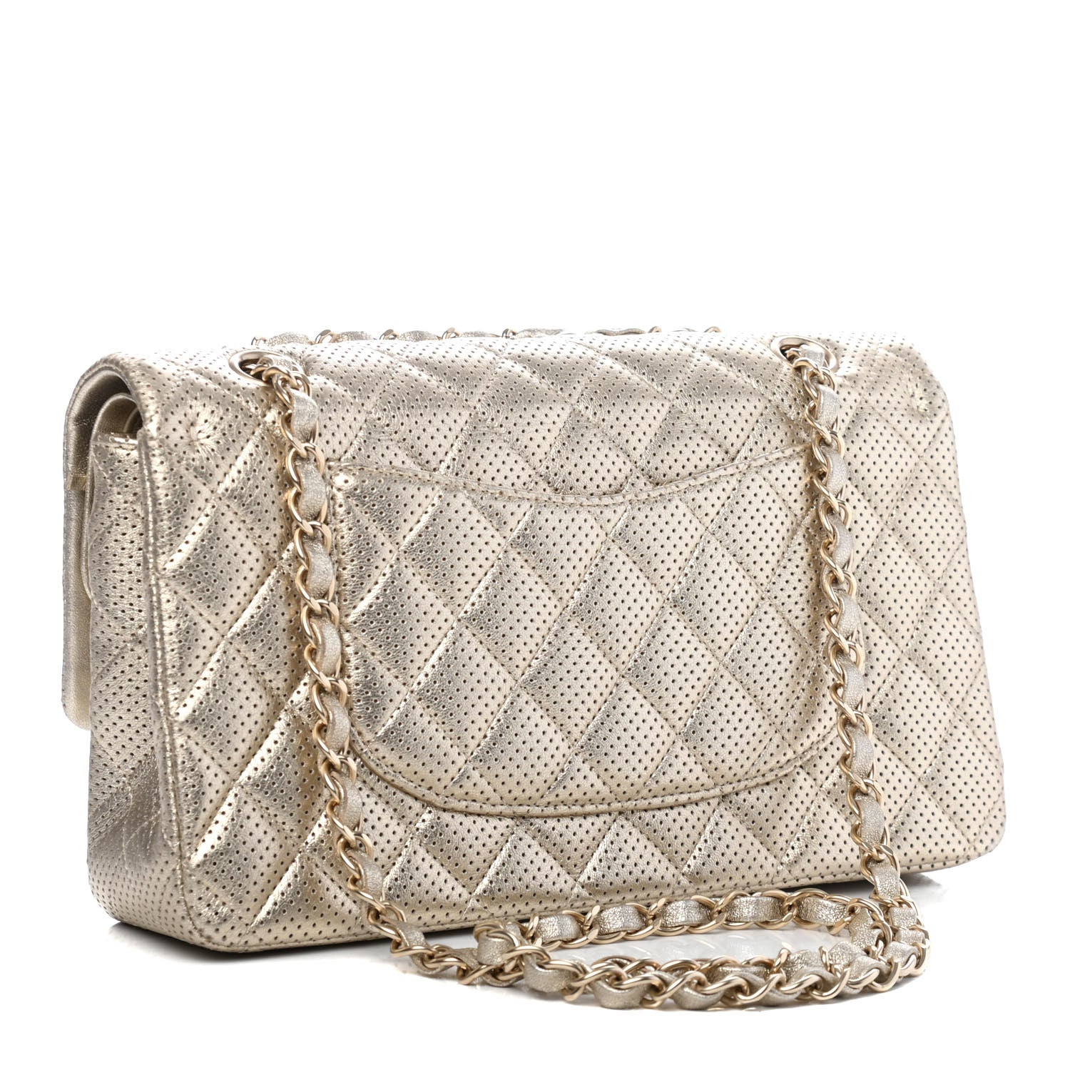 Chanel Metallic Lambskin Perforated Medium Double Flap Gold 2 of 4
