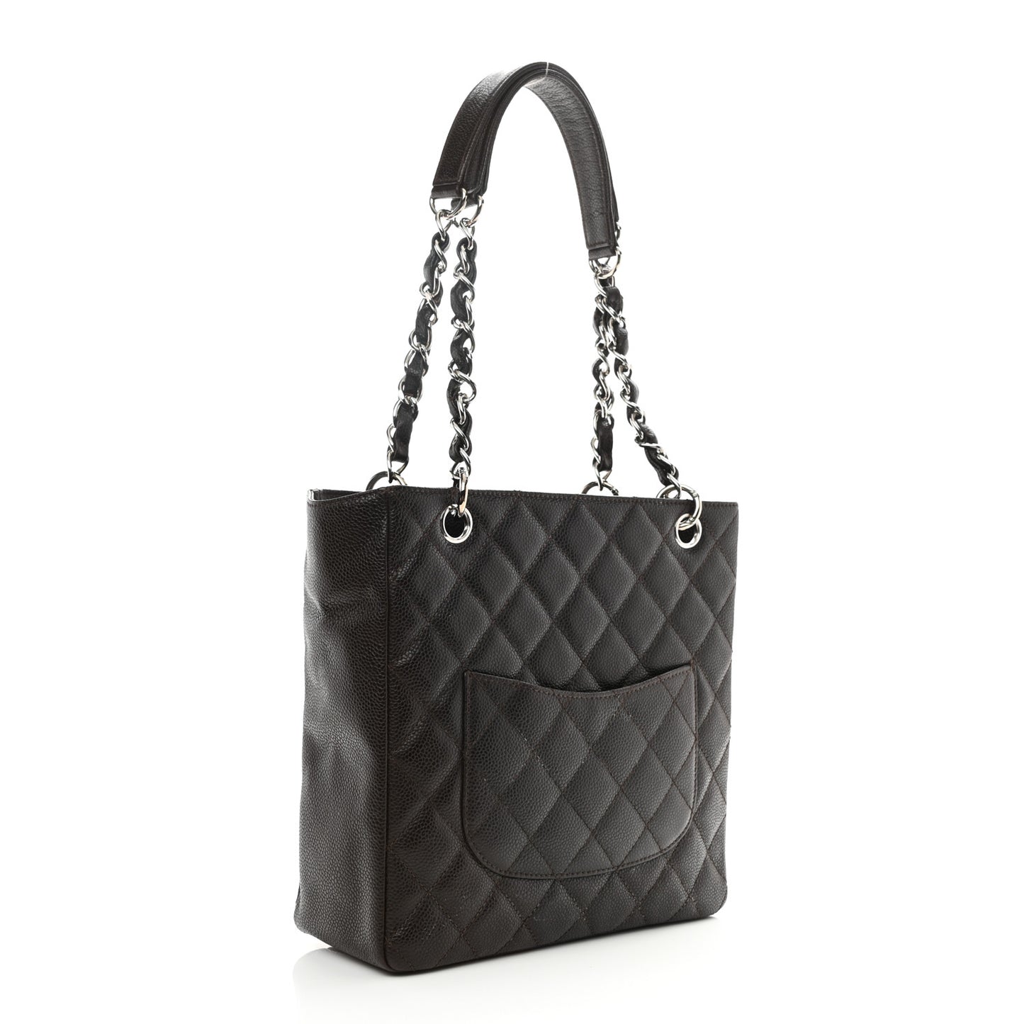 Caviar Quilted Petit Shopping Tote PST Dark Brown