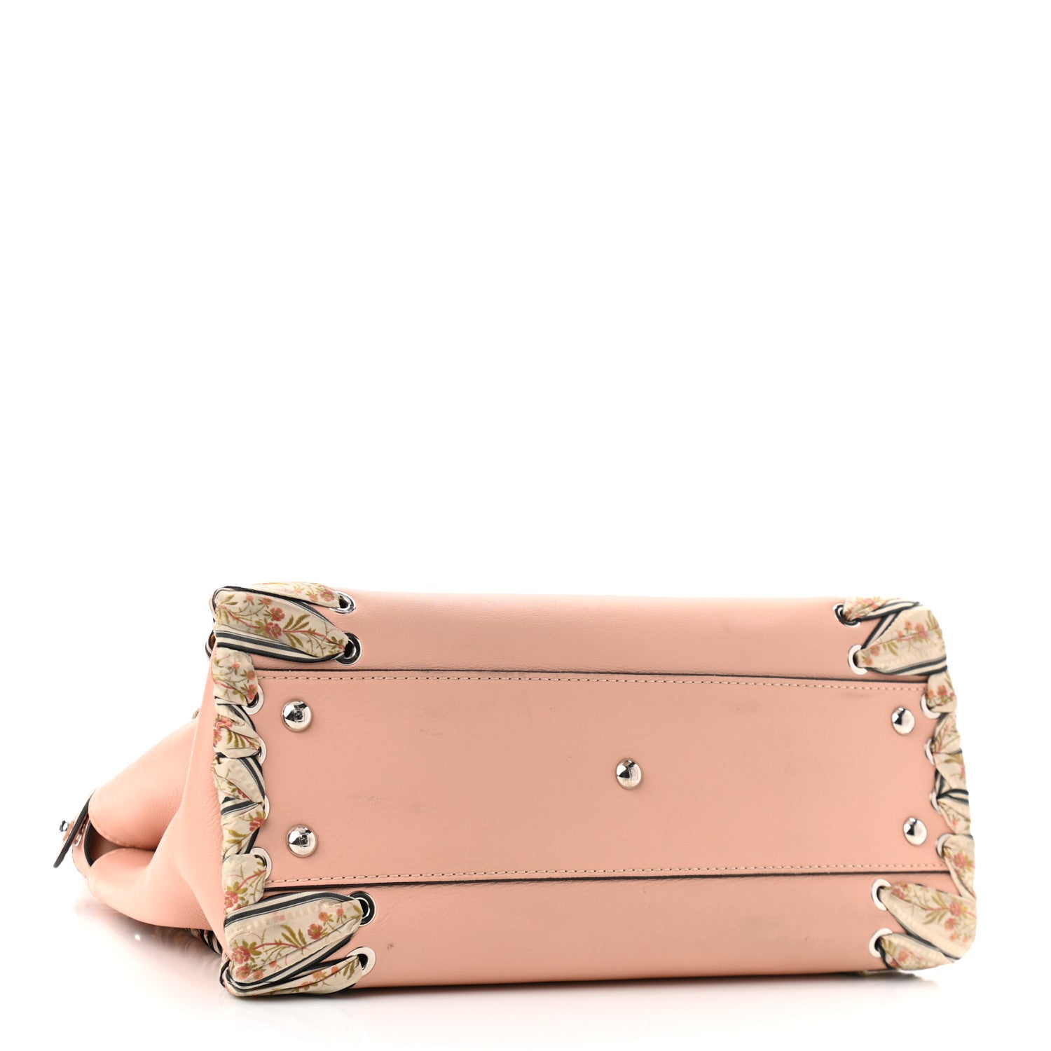 Fendi Vitello Seta Shiny Nappa Ribbon Lace Up Floral Medium Peekaboo Iconic Satchel Baby Pink Multicolor 4 of 12