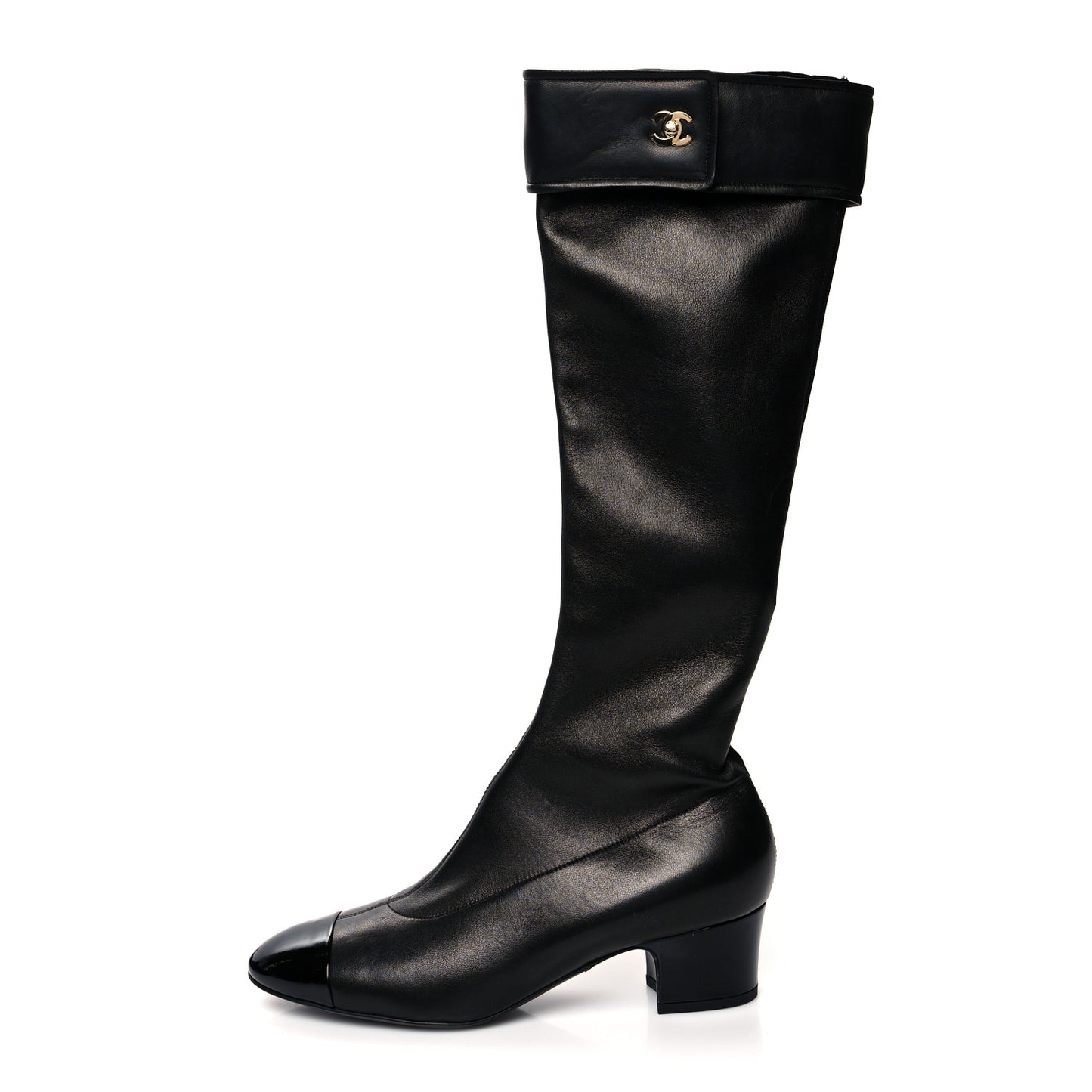 Lambskin Turnlock High Boots 38.5 Black