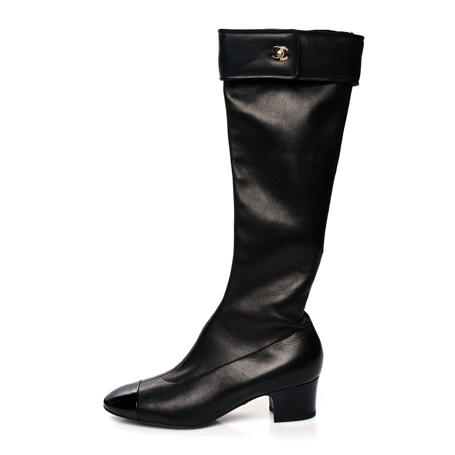Chanel Lambskin Turnlock High Boots 38.5 Black 1 of 6