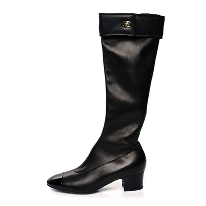 Chanel Lambskin Turnlock High Boots 38.5 Black 1 of 6