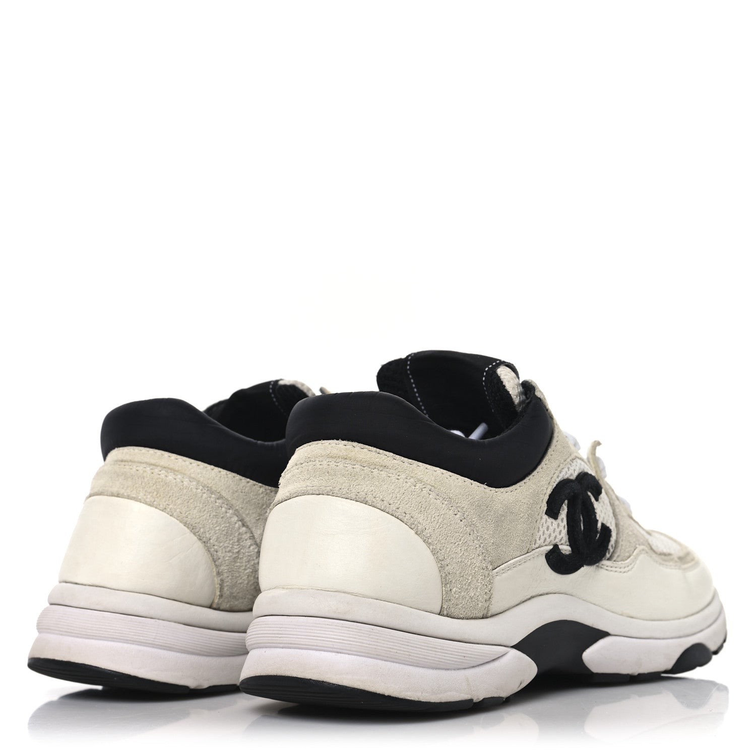 Chanel Mesh Suede Calfskin Grained Calfskin Womens CC Sneakers 37 White Black 5 of 9