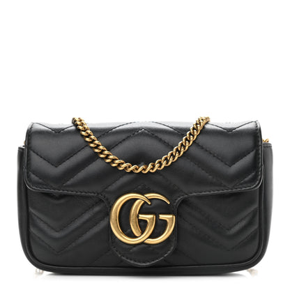 Gucci Calfskin Matelasse Super Mini GG Marmont Shoulder Bag Black 1 of 11