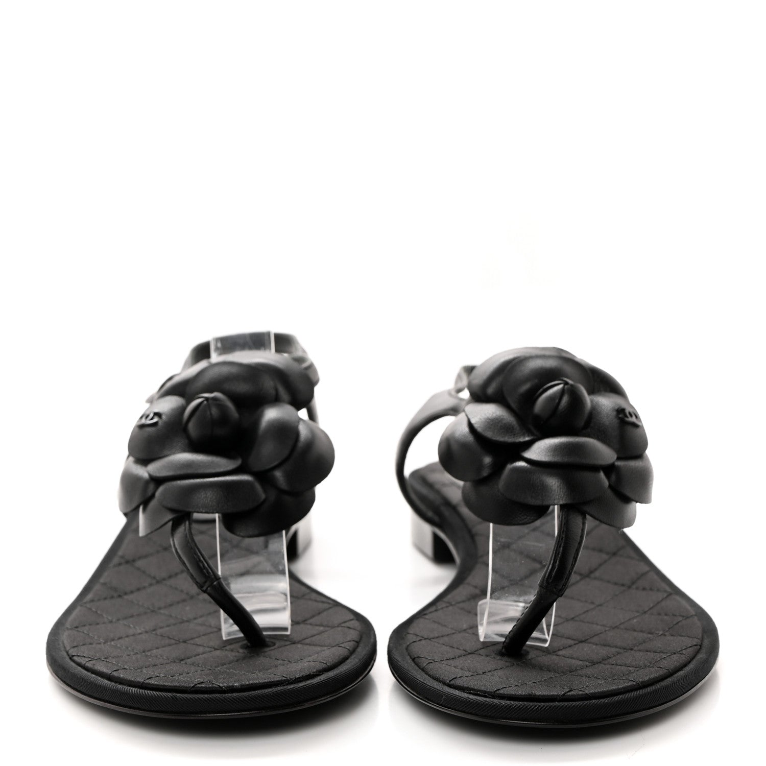 Chanel Lambskin Camellia Thong Sandals 36 Black 2 of 8