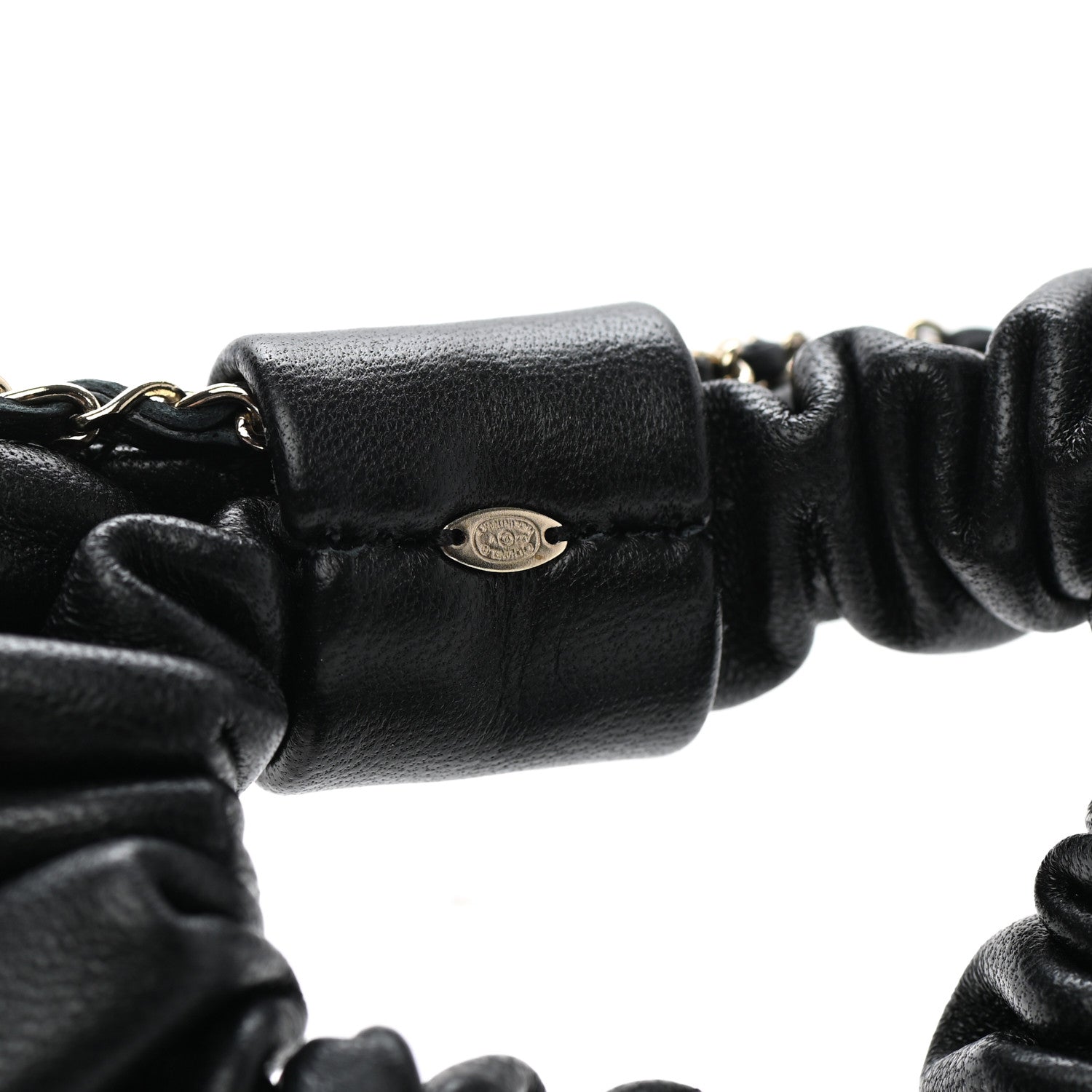 Chanel Lambskin Chain CC Hair Scrunchie Black Gold 3 of 4