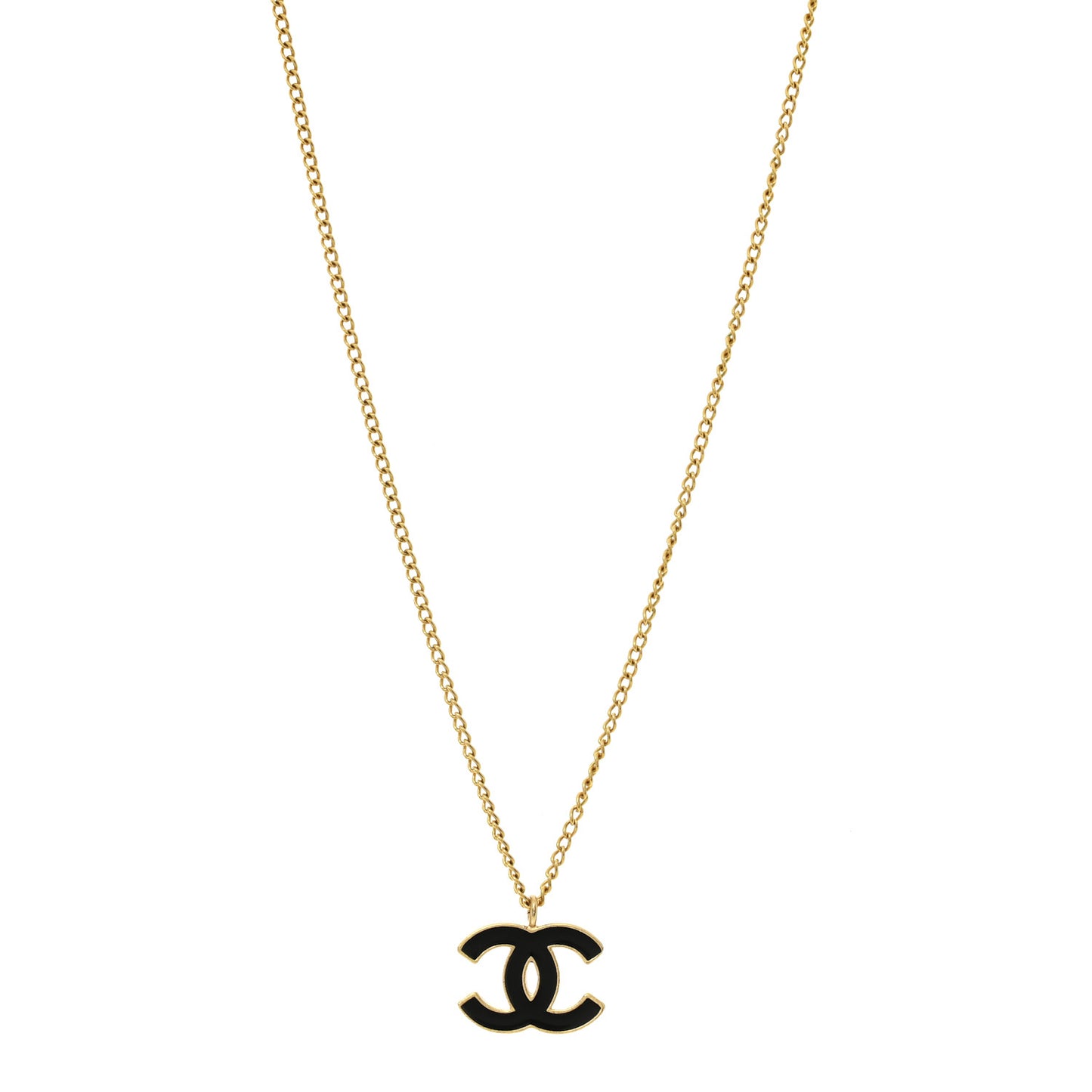 Metal Enamel CC Chain Necklace Gold Black