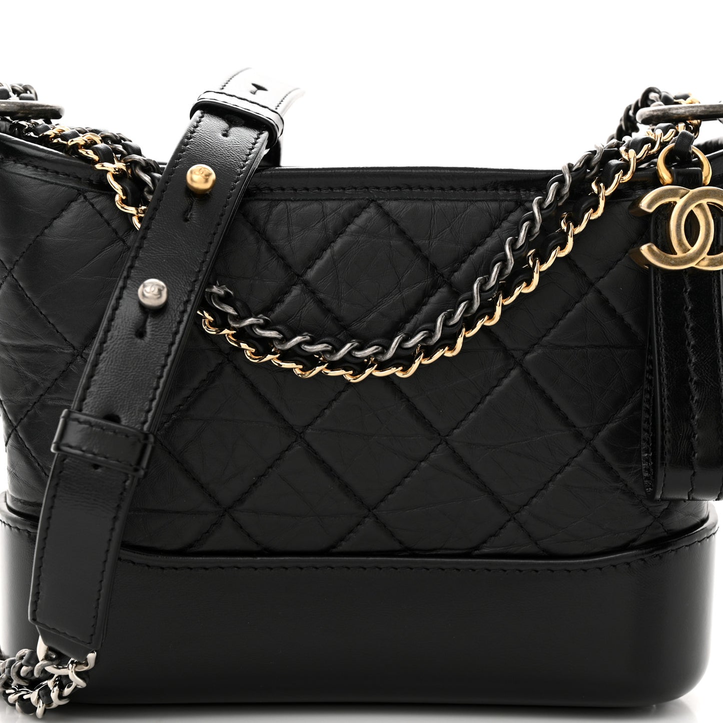 Aged Calfskin Quilted Small Gabrielle Hobo Black