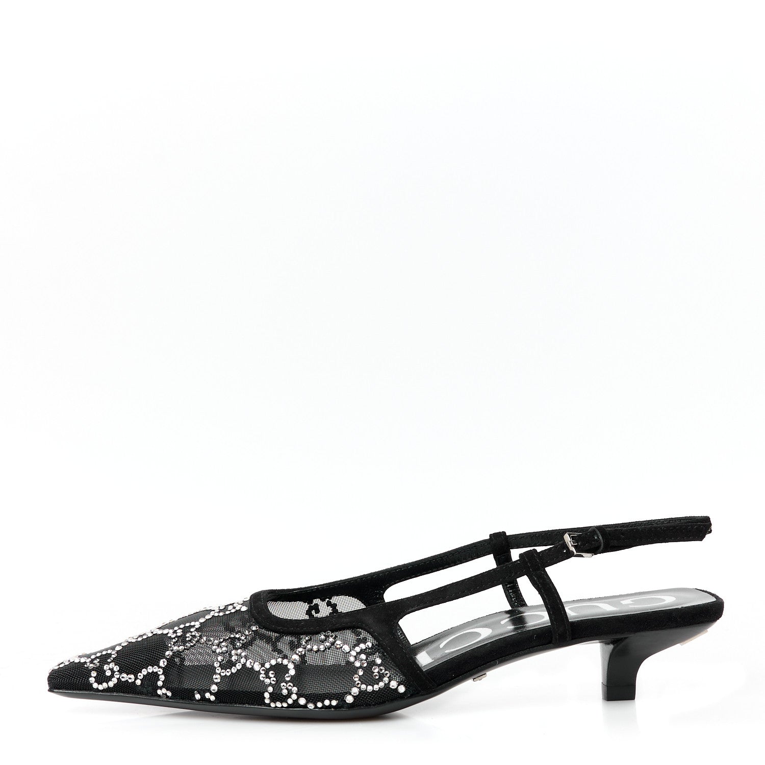 Gucci Tela Retino Kid Scamosciato Crystal GG Monogram Square G 35mm Slingback Pumps 35 Black 1 of 9