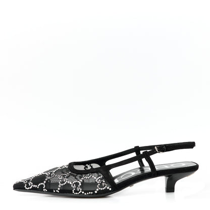 Gucci Tela Retino Kid Scamosciato Crystal GG Monogram Square G 35mm Slingback Pumps 35 Black 1 of 9