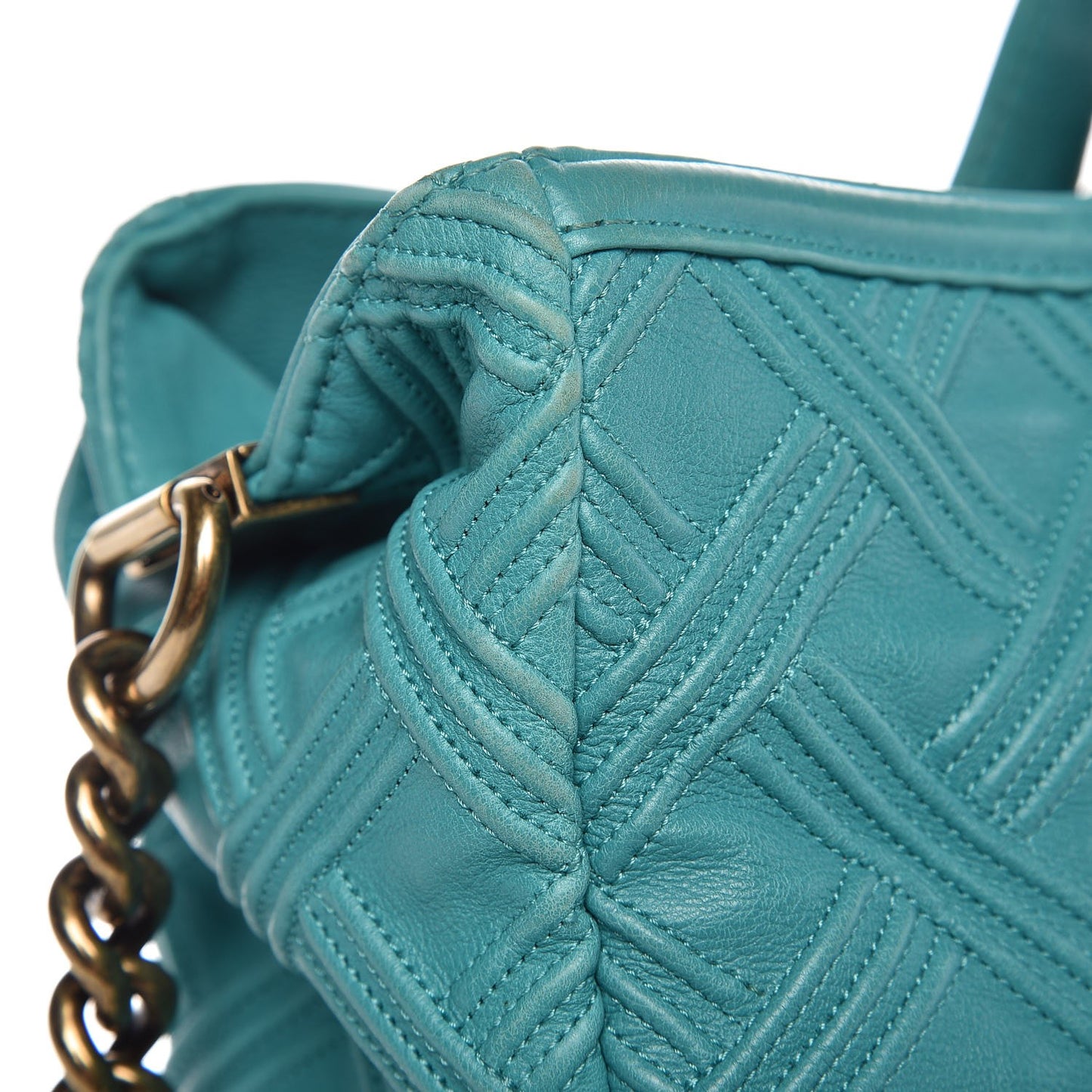 Calfskin Large Retro Girl Shopping Tote Turquoise