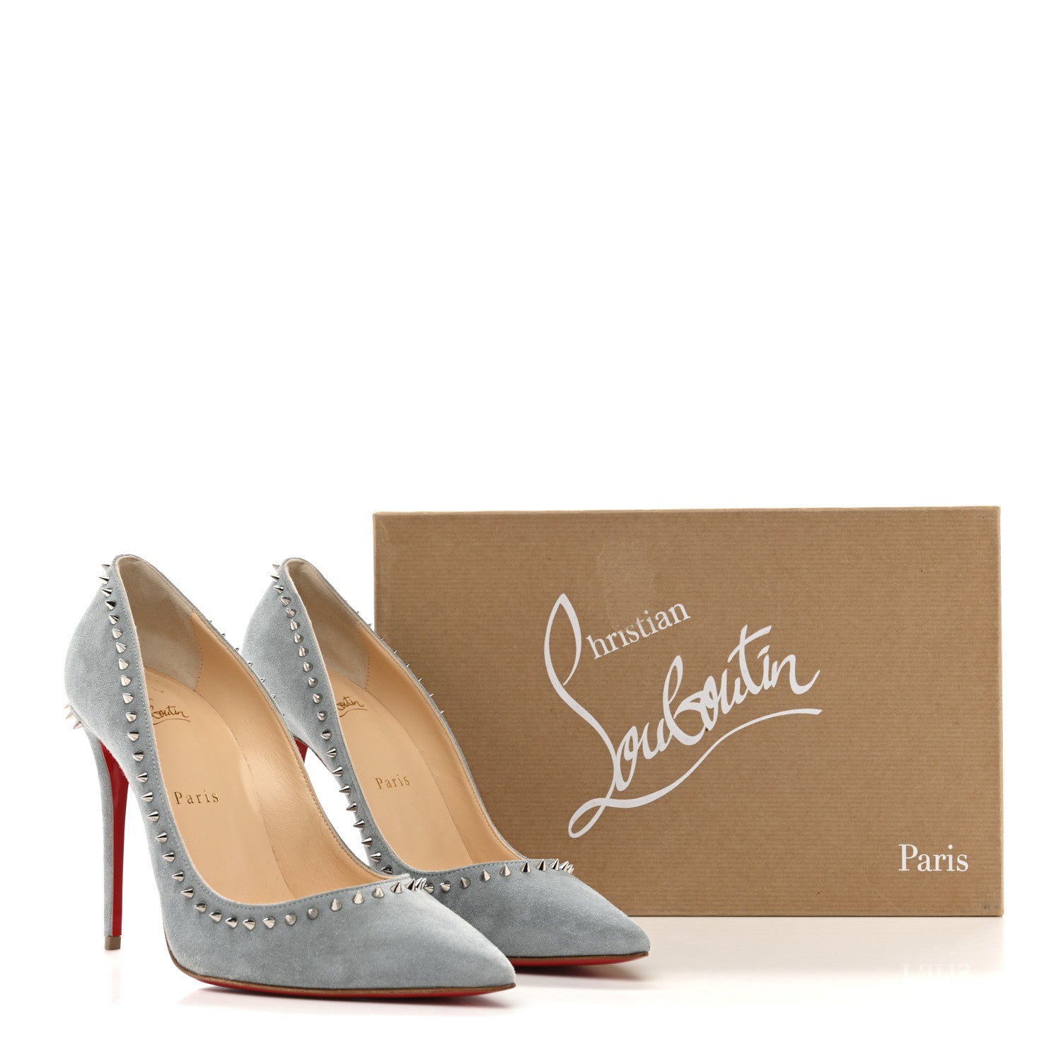 Christian Louboutin Veau Velours Anjalina 100 Pumps 38.5 Silver Green 9 of 9