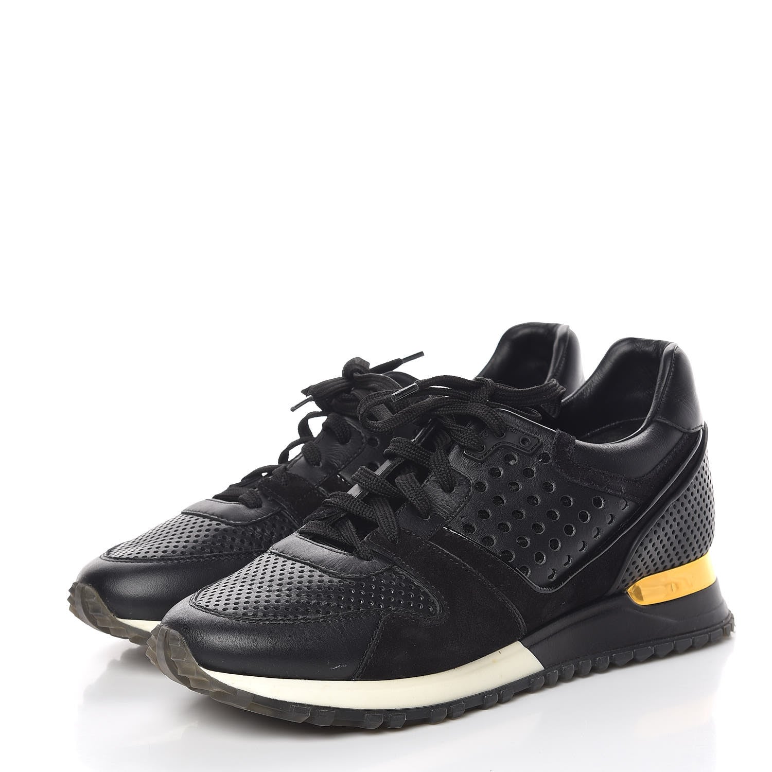 Louis Vuitton Nubuck Calfskin Perforated Run Away Sneakers 37.5 Black 3 of 11