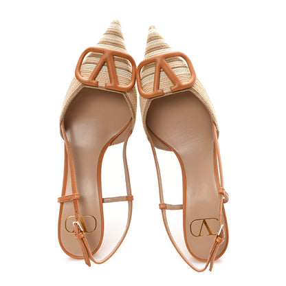 Valentino Garavani Raffia Calfskin Vlogo Slingback 80mm Pumps 37 Naturale Beige Multicolor 2 of 10