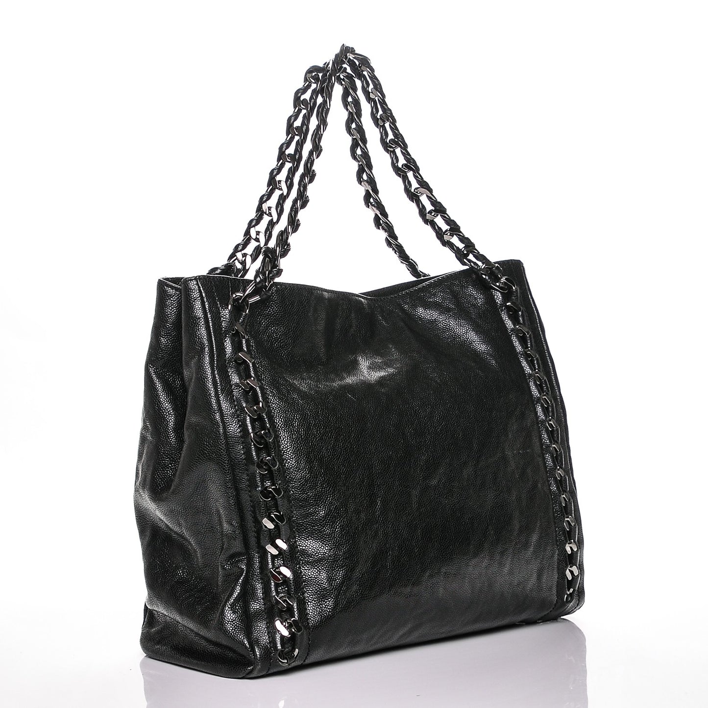 Glazed Caviar Modern Chain Tote Black