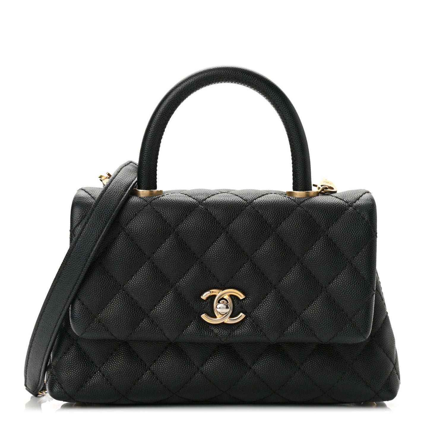 Caviar Quilted Mini Coco Handle Flap Black