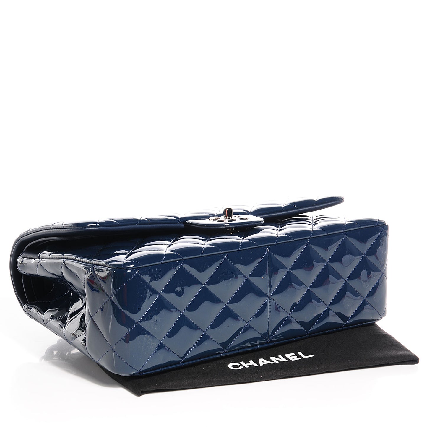 Patent Jumbo Double Flap Navy Blue