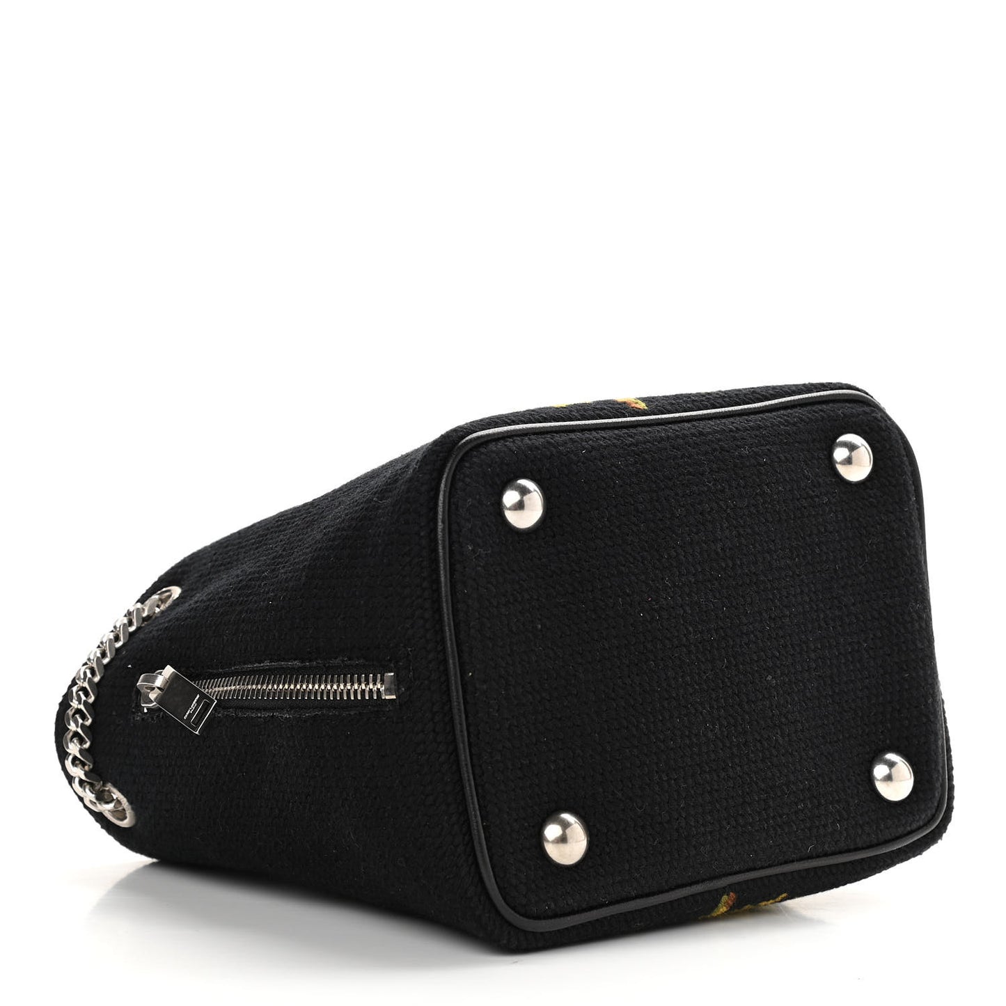 Woven Wool Embroidered Baby Emmanuelle Bucket Bag Black