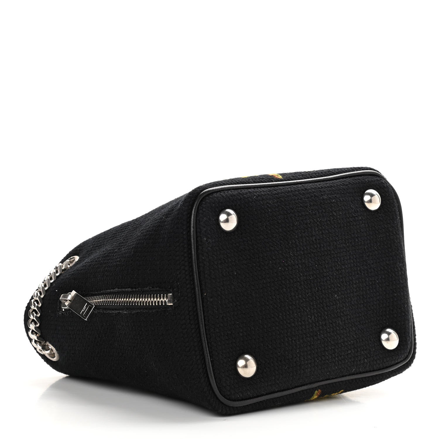 Saint Laurent Woven Wool Embroidered Baby Emmanuelle Bucket Bag Black 3 of 9