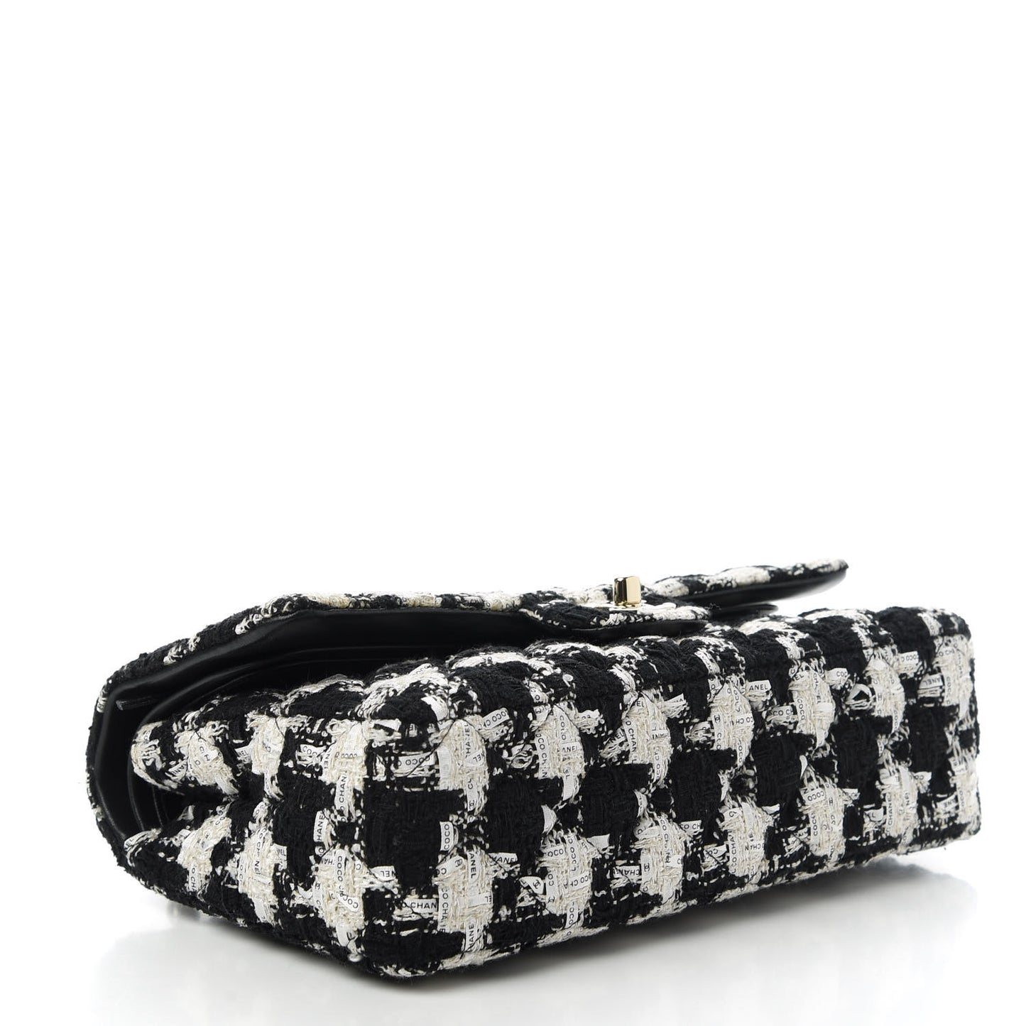 Tweed Quilted Medium Double Flap Black Ecru White