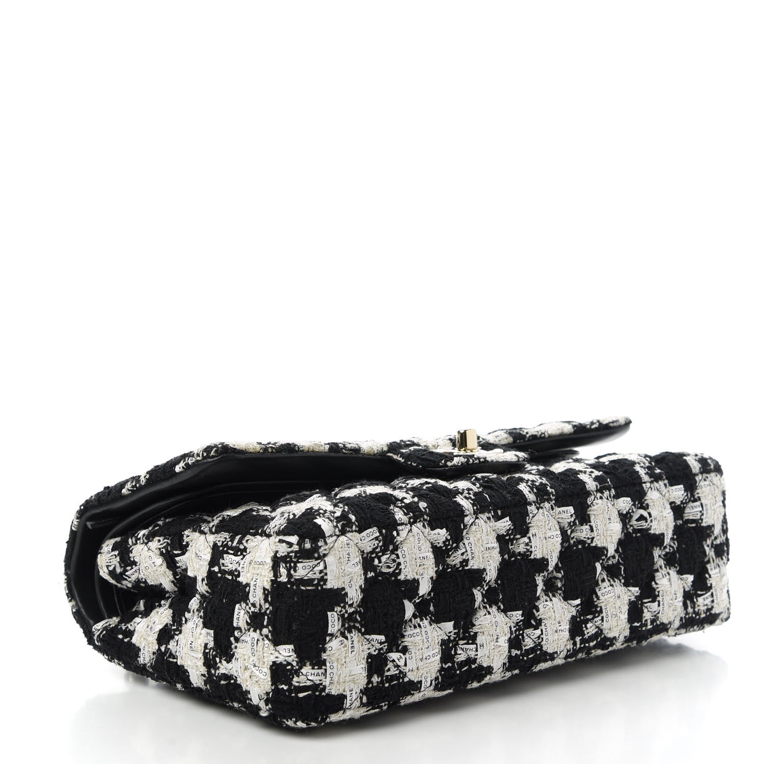 Chanel Tweed Quilted Medium Double Flap Black Ecru White 4 of 11