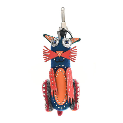 Burberry Calfskin Wool Cashmere Studded Cat Bag Charm Navy Multicolor 1 of 4