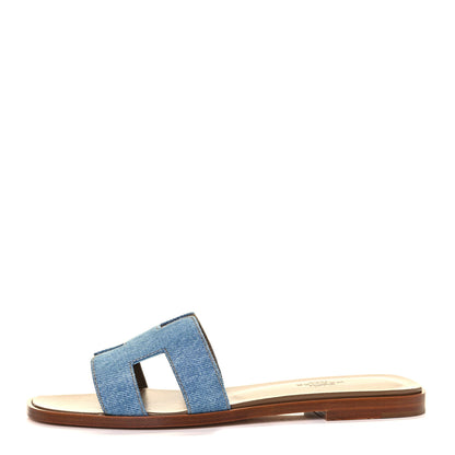 Hermes Denim Canvas Oran Sandals 37 Bleu Clair 1 of 9