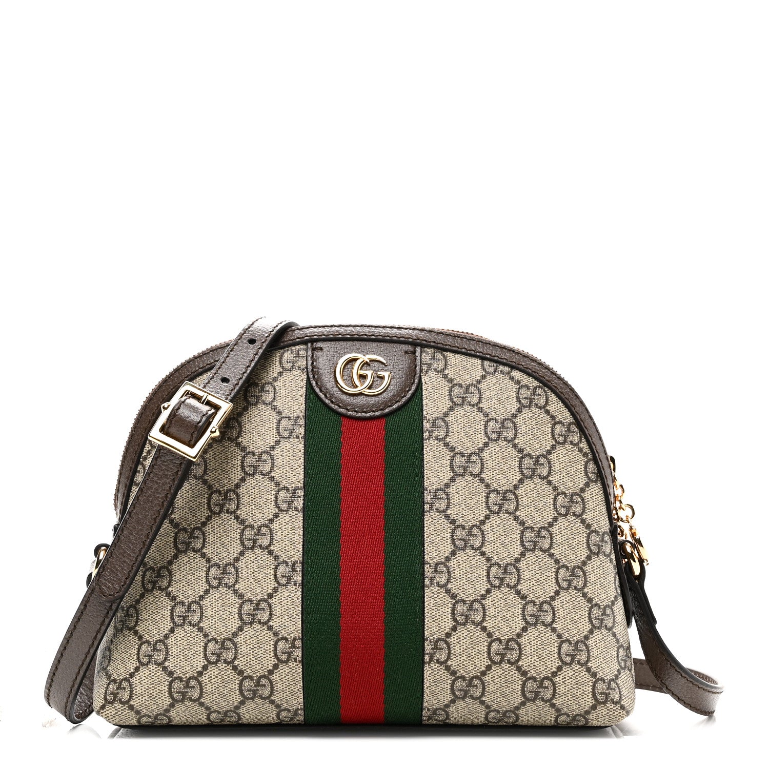 Gucci GG Supreme Monogram Textured Dollar Calfskin Web Small Ophidia Dome Shoulder Bag Beige Ebony New Acero 1 of 10