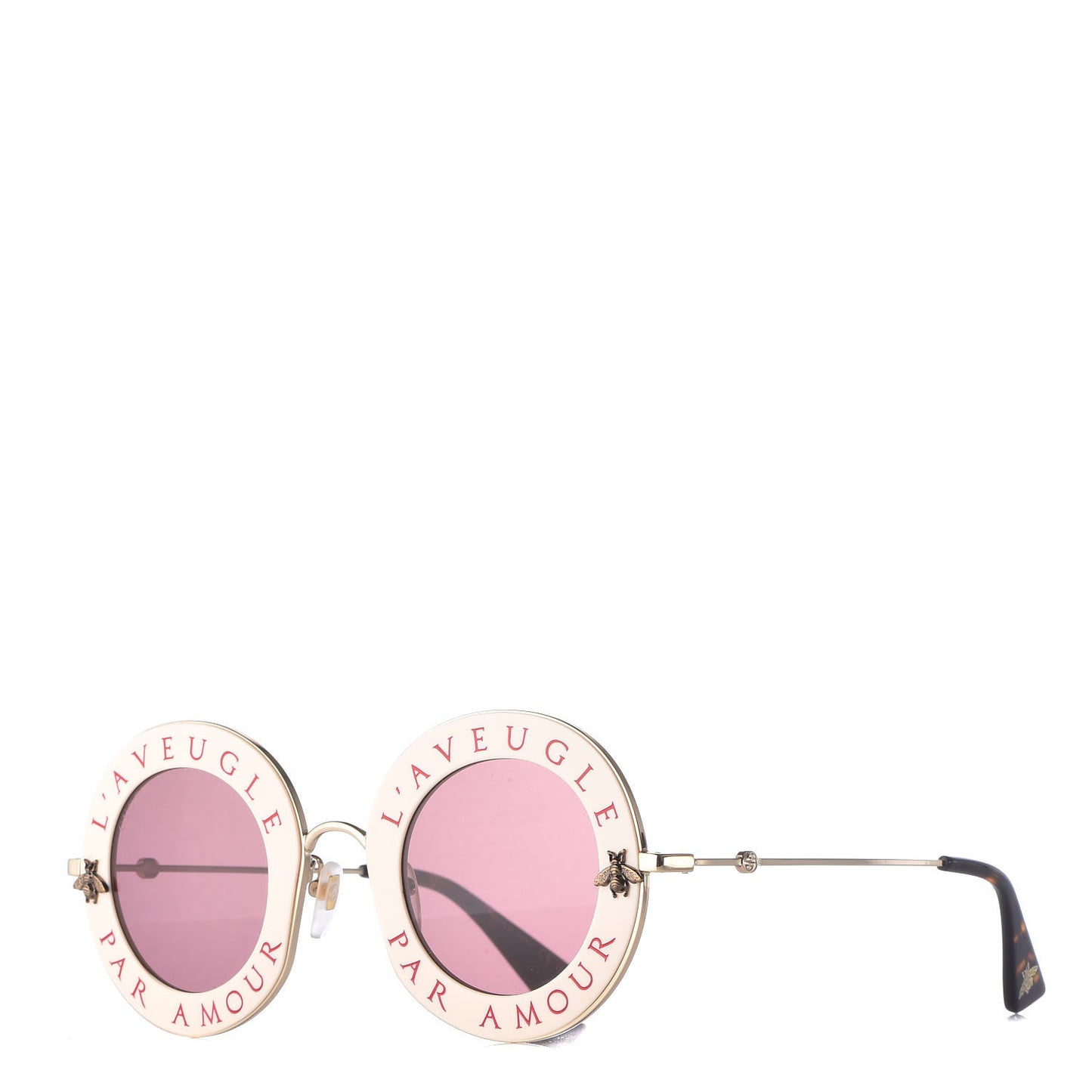 Metal L'Aveugle Par Amour Round Frame Sunglasses GG0113S White Pink