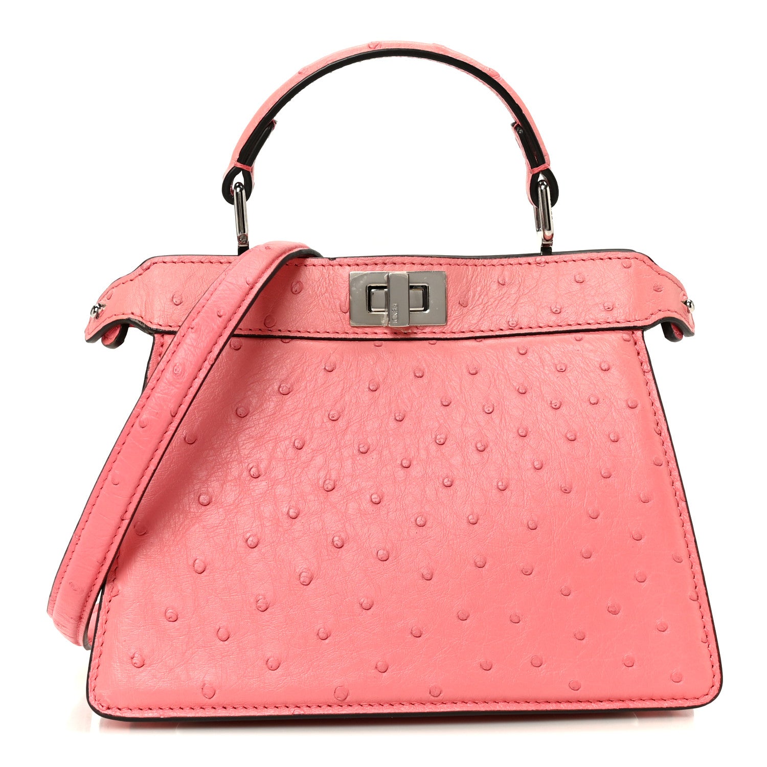 Fendi Ostrich Shiny Nappa Petite Peekaboo I SEE U Satchel Pink Dalia 1 of 11