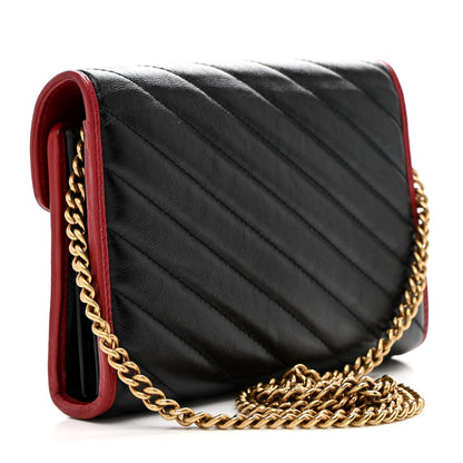 Gucci Vintage Effect Calfskin Matelasse Diagonal Torchon GG Marmont Chain Wallet Black Romantic Cherry 3 of 11