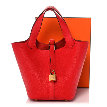 Hermes Taurillon Maurice Picotin Lock 18 PM Rouge de Coeur 9 of 9